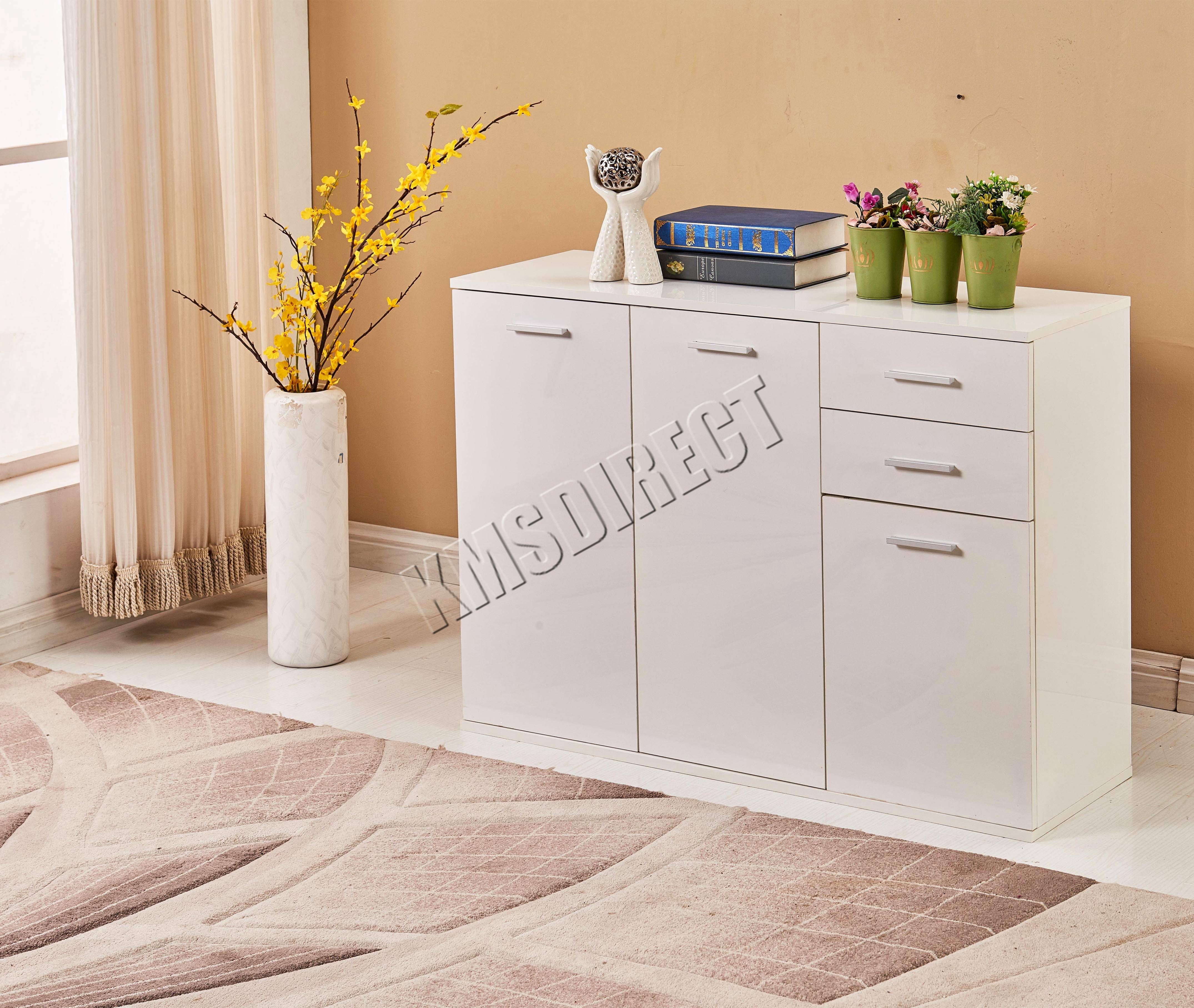 Foxhunter White High Gloss Cabinet Unit Sideboard 2 Drawers 2/3 Inside Cheap White High Gloss Sideboards (View 28 of 30)