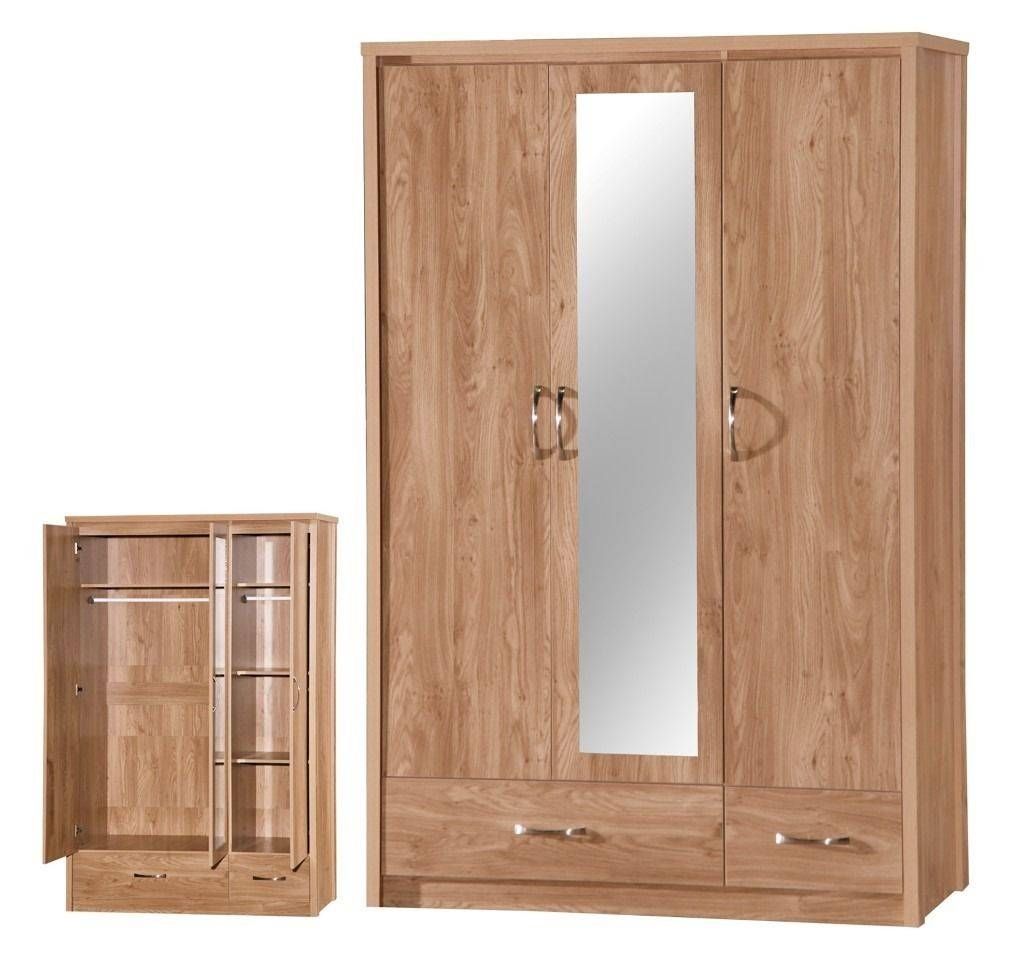Free Local Delivery* Holland Oak Triple Wardrobe With Mirror Inside Triple Wardrobes With Mirror (Photo 12 of 15)