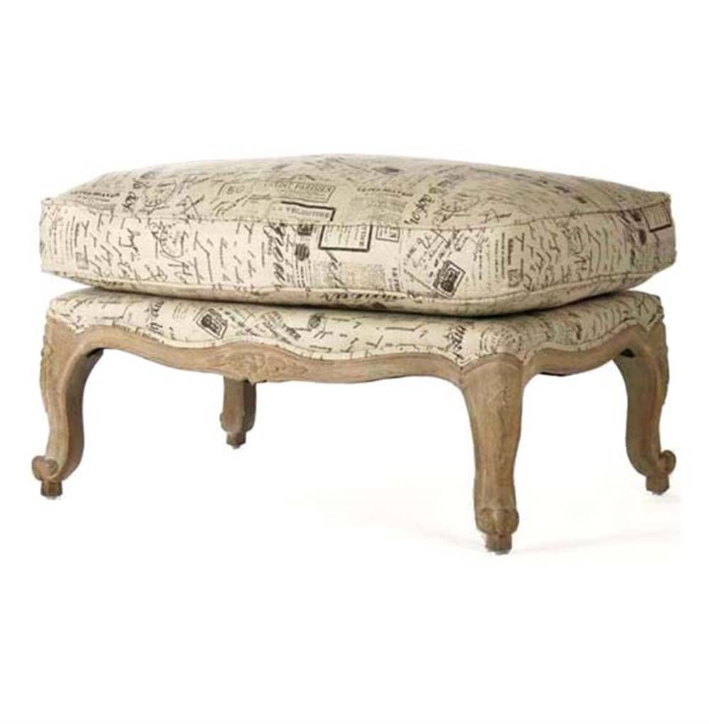 French Country Literary Script Linen Club Chair Ottoman | Kathy For Country French Coffee Tables (Photo 20 of 30)
