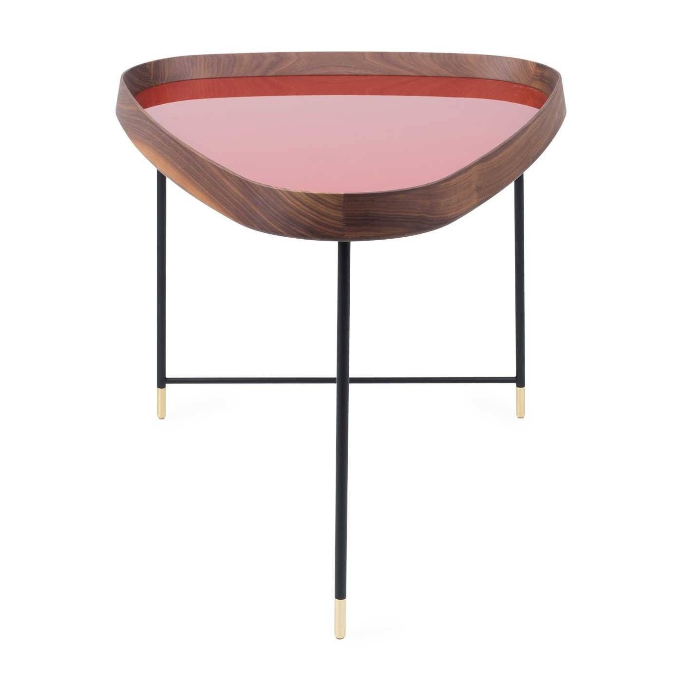 Fritz 3 Triangular Side Table Walnut Granata Red Gloss Lacquer With Regard To Red Gloss Coffee Tables (View 20 of 30)