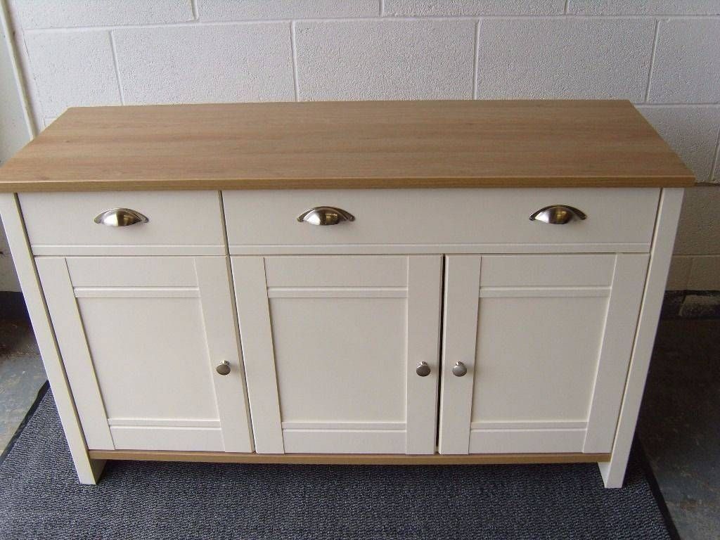 Fully Assembled New Sideboard Cabinet 3 Door Drawer Unit Cream Oak Intended For Fully Assembled Sideboards (View 4 of 30)
