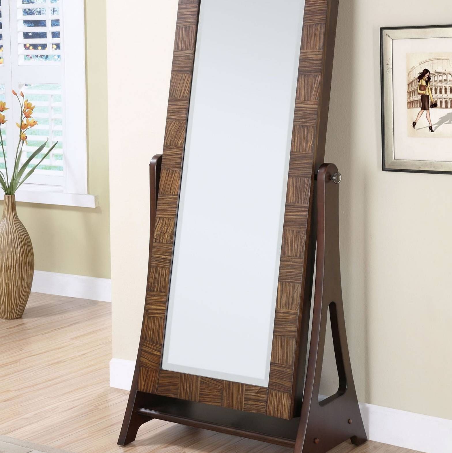 Furniture: Black Jewelry Armoire Mirror On Wooden Floor And Cream In Cream Standing Mirrors (View 1 of 25)