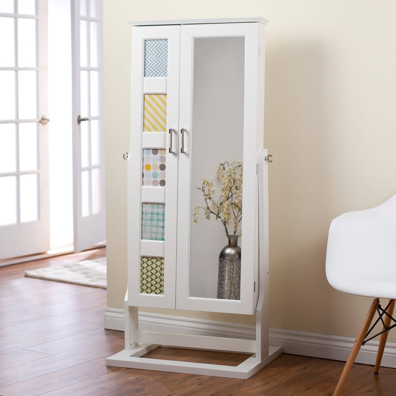 Furniture: Charming Over The Door Jewelry Armoire For Home Throughout Cream Free Standing Mirrors (View 7 of 25)