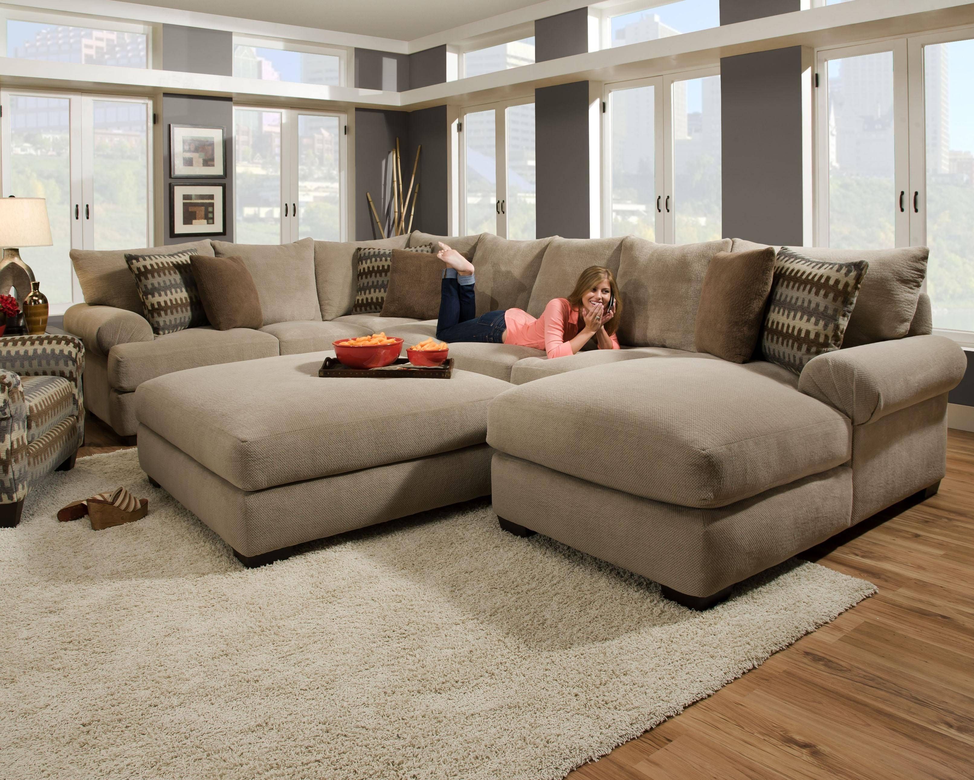 Furniture: Comfortable Deep Seat Sectional For Your Living Room In Sectional Sofa With Oversized Ottoman (View 23 of 30)