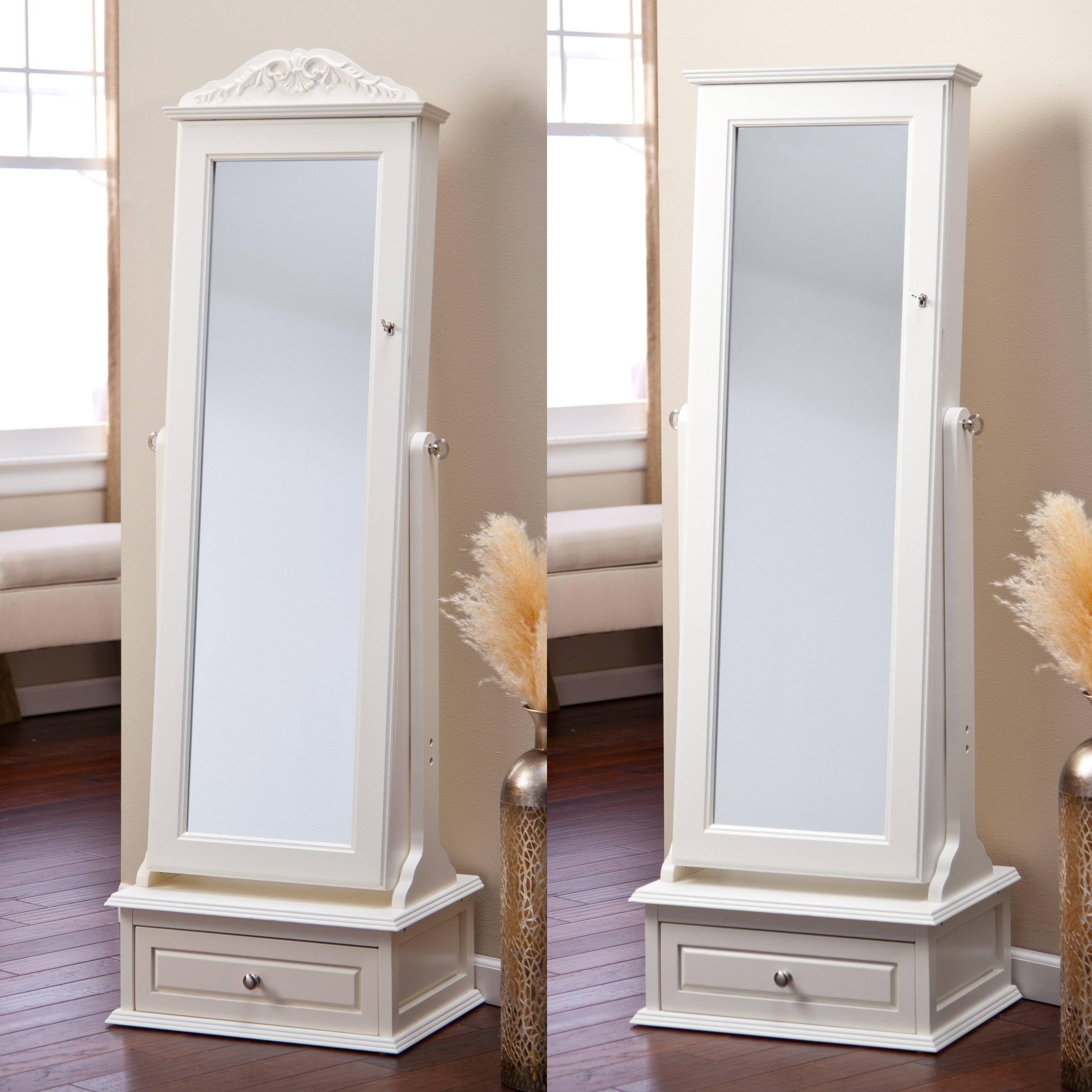 Furniture: Contemporary Cream Standing Mirror Jewelry Armoire Throughout Cream Standing Mirrors (View 3 of 25)