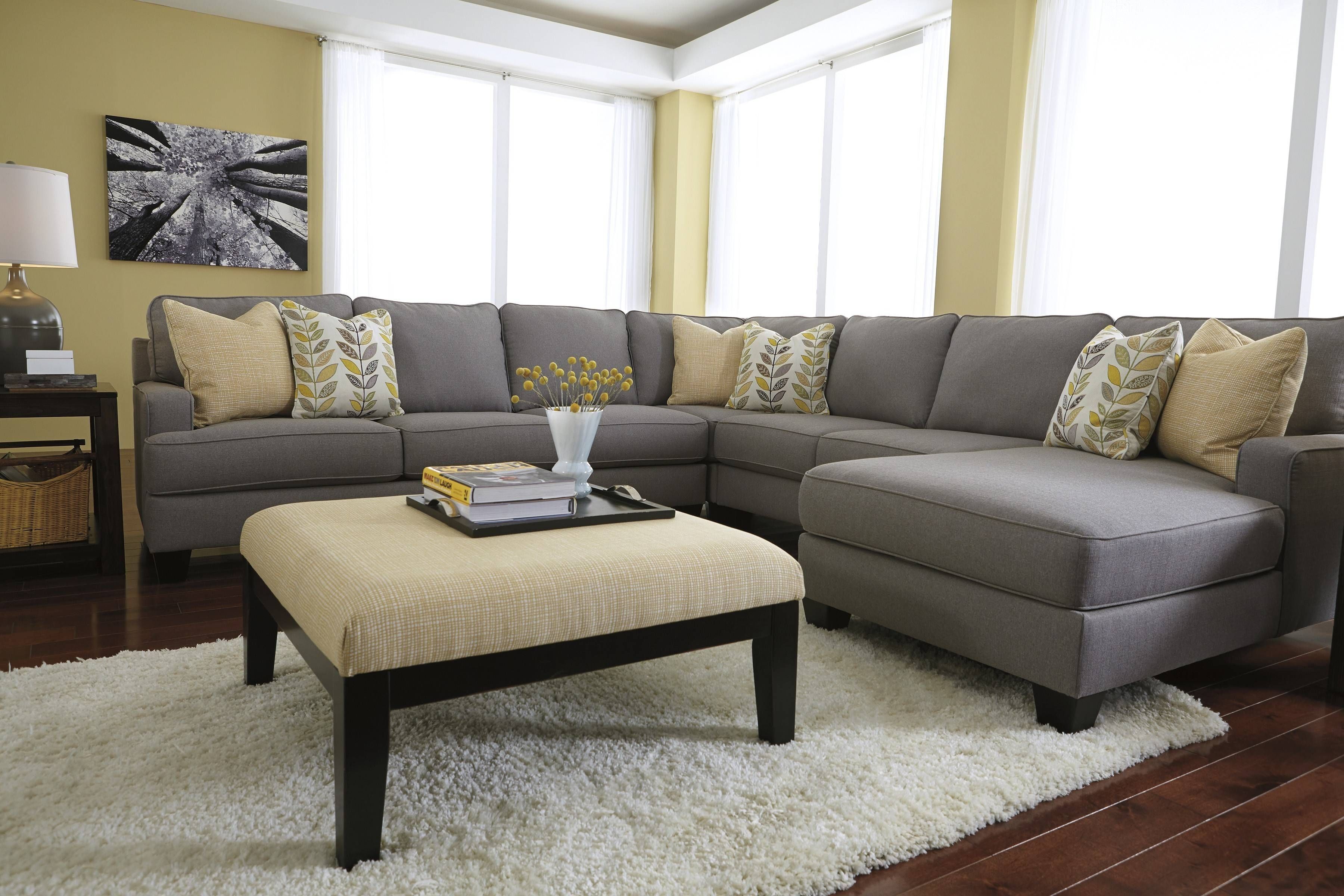 Furniture: Grey U Shaped Sectional Sofa With Nice Ottoman And Rug Throughout U Shaped Leather Sectional Sofa (View 16 of 25)