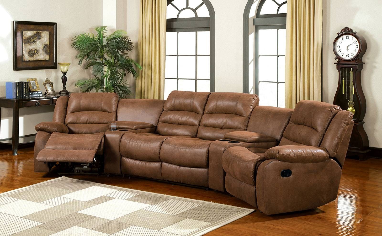 Furniture Of America Cm6123 Manchester Brown Leather Like Fabric 2 Inside Theatre Sectional Sofas (View 5 of 30)
