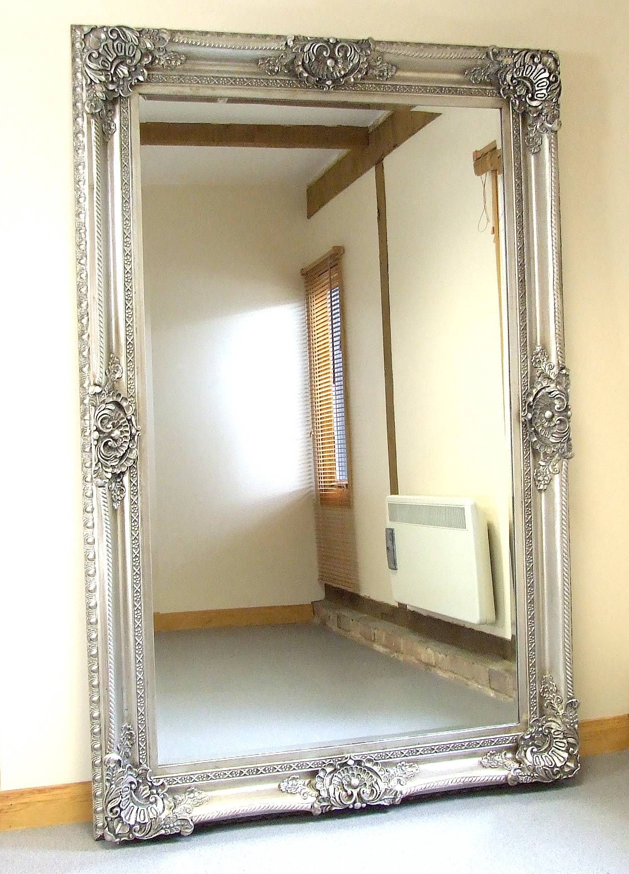 Furniture: Pewter Edted Leaner Mirror With Wooden Floor And Rug Throughout Large Pewter Mirrors (Photo 7 of 25)
