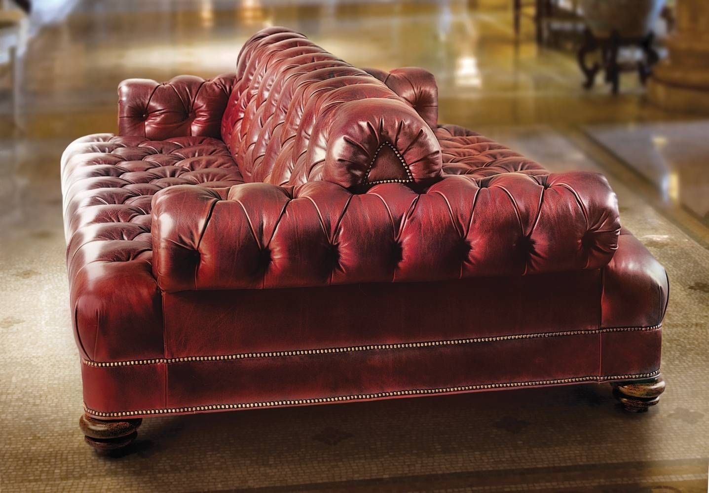 Furniture: Red Leather Tufted Double Sided Back To Back Vintage In Classic Sofas For Sale (Photo 12 of 30)