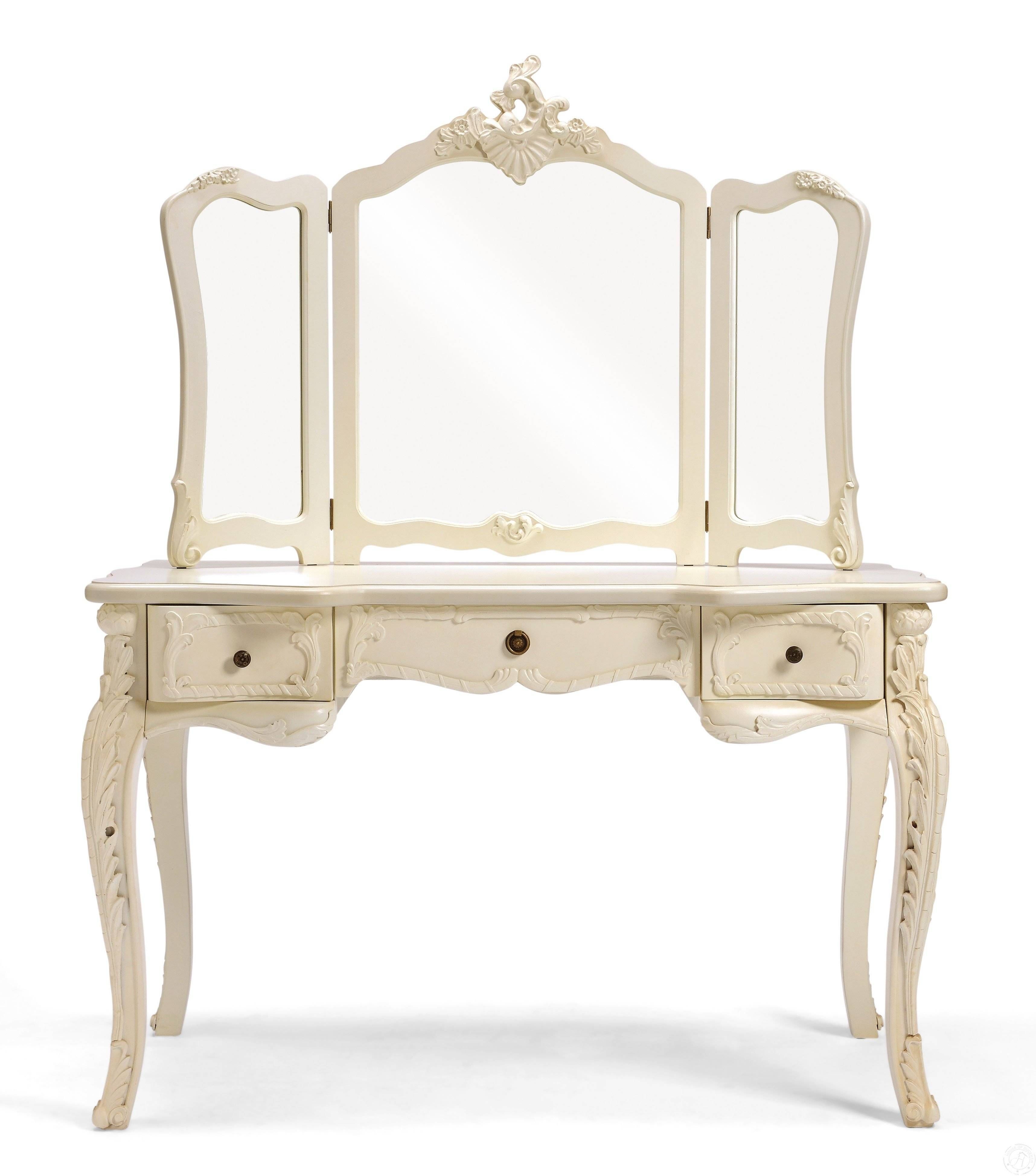 Furniture: Stunning Vanity Table With Lighted Mirror For Home Throughout Cream Vintage Mirrors (View 23 of 25)