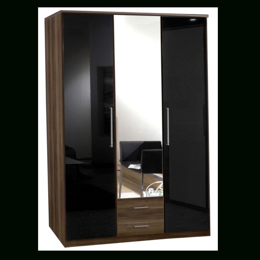 Gamma Walnut & Black Gloss 3 Door 2 Drawer Wardrobe | Sabba Furniture Intended For Black Gloss 3 Door Wardrobes (View 1 of 15)