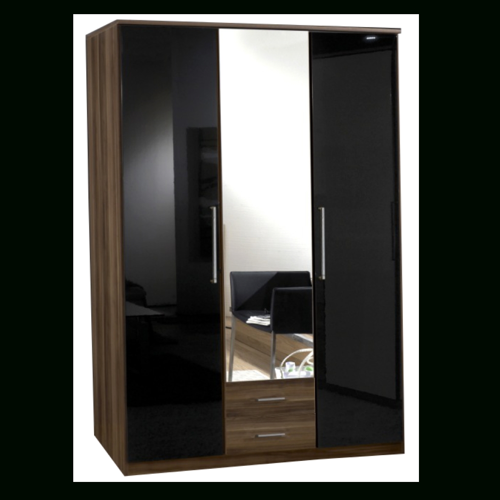 Gamma Walnut & Black Gloss 3 Door 2 Drawer Wardrobe | Sabba Furniture Intended For Black Gloss 3 Door Wardrobes (Photo 1 of 15)