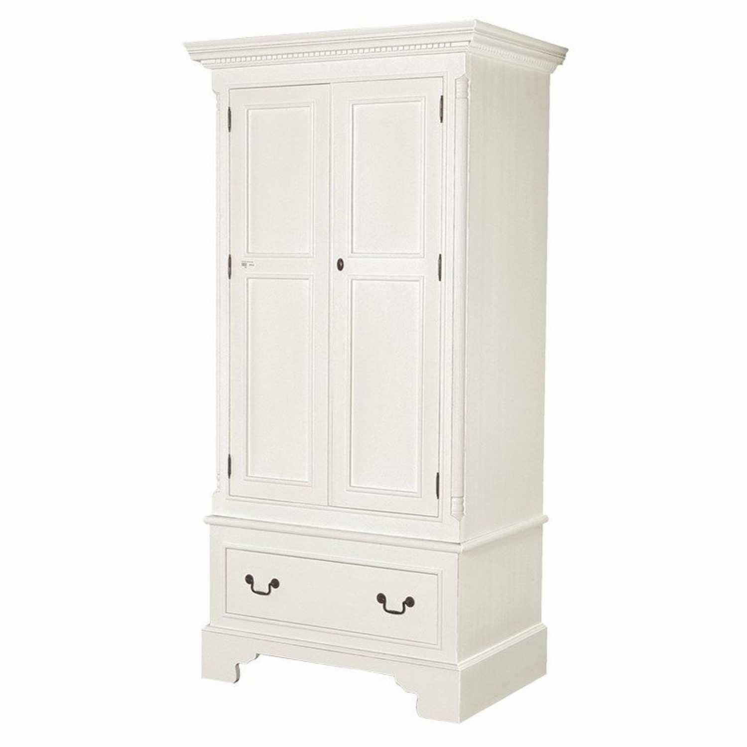 Georgian Shabby Chic White Painted Small Double Wardrobe With Drawer Throughout White Double Wardrobes (View 6 of 15)