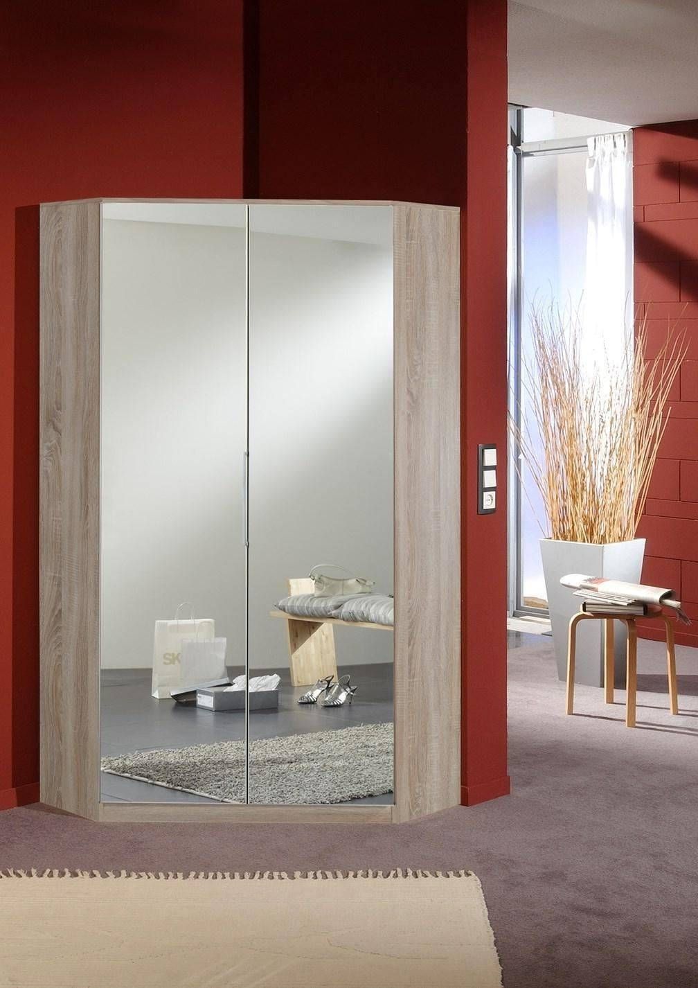 German 2 Door Mirror & Oak Corner Wardrobe With Shelves And For Corner Mirror Wardrobes (View 9 of 15)