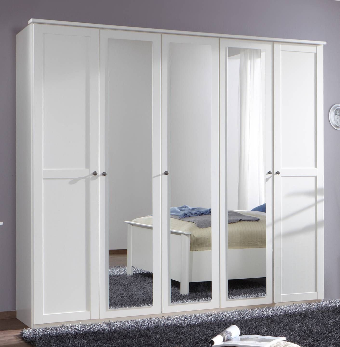 German Chalet Shaker Style White Large 5 Door Mirror Wardrobe In Large White Wardrobes (Photo 1 of 15)