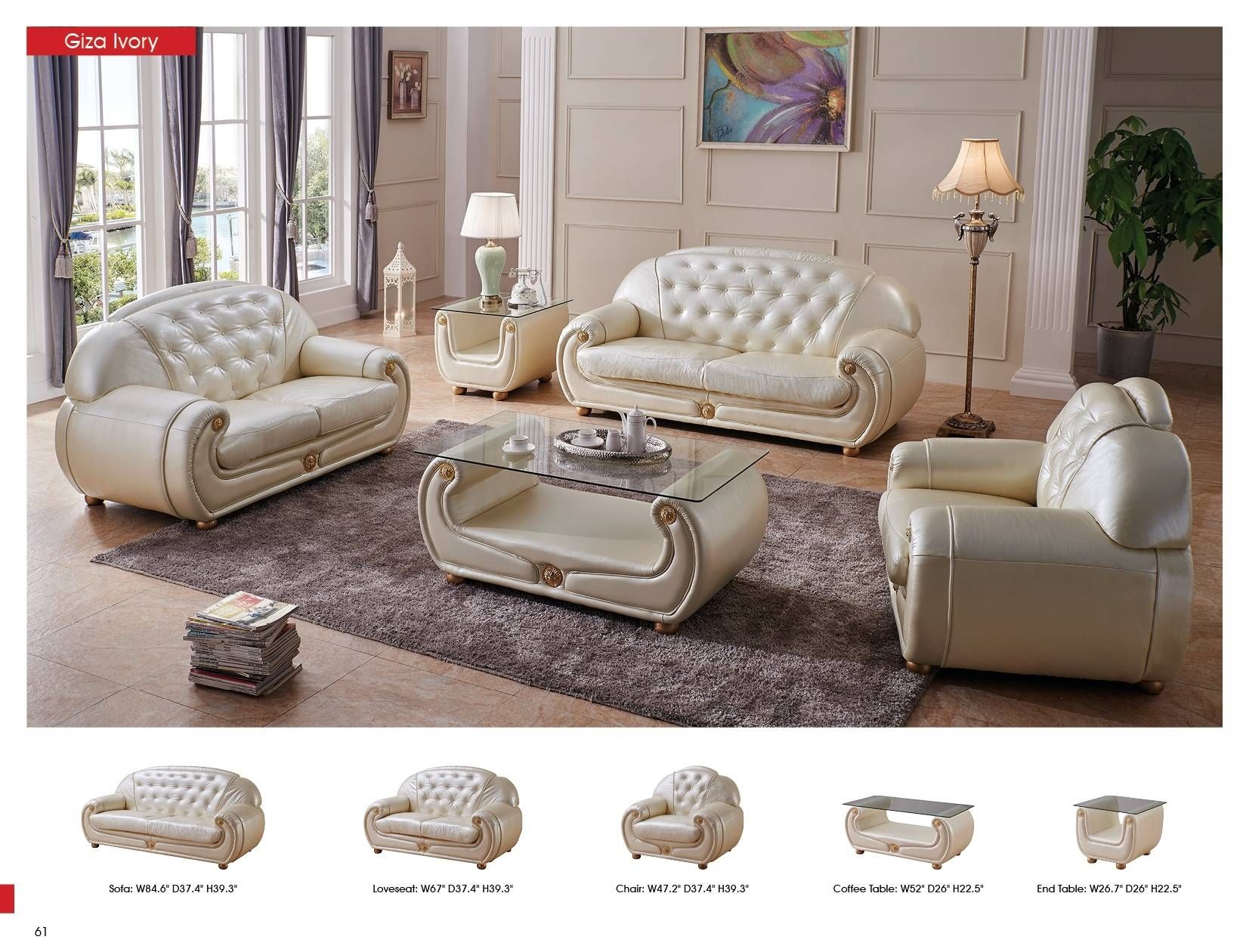 Giza Full Leather In Beige, Leather Classic 3 Pcs Sets, Living With Ivory Leather Sofas (Photo 25 of 30)