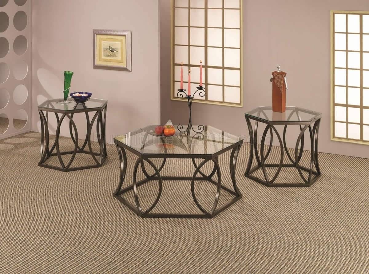 Glass Top & Bronze Tone Metal Base Modern 3pc Coffee Table Set With Bronze Coffee Table Glass Top (View 11 of 30)