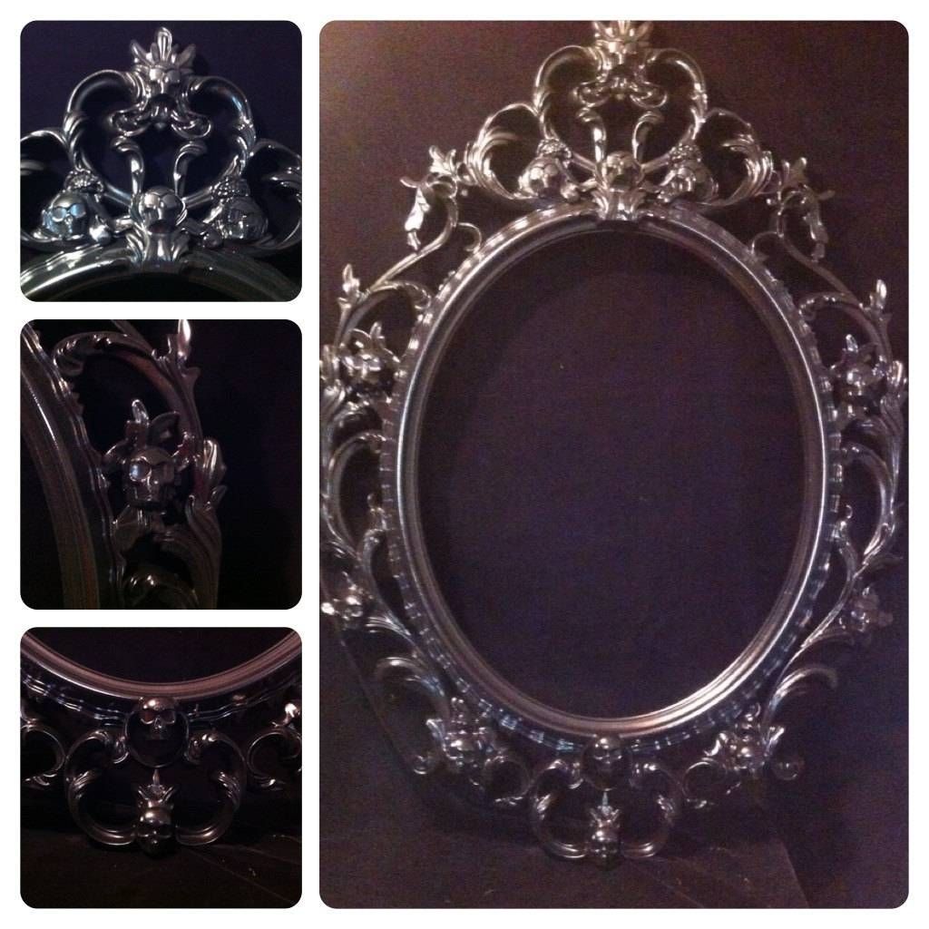 Gloss Black Skull Oval Picture Frame Mirror Shabby Chic Baroque Pertaining To Black Baroque Mirrors (View 24 of 25)
