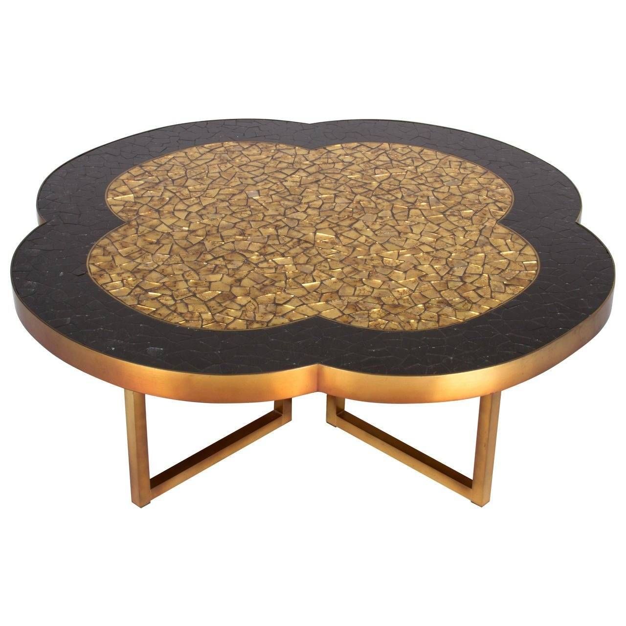 Gold Leaf And Black Glass Mosaic Quatrefoil Coffee Table On Bronze Regarding Bronze And Glass Coffee Tables (View 18 of 30)