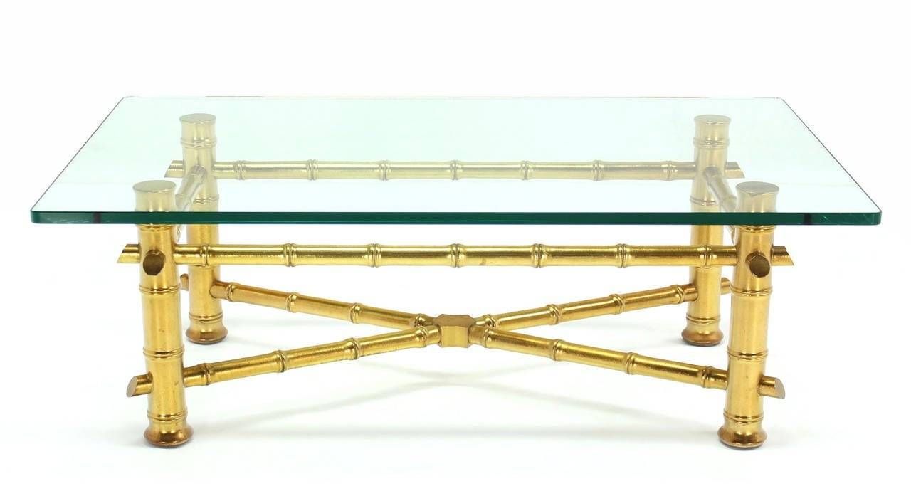 Gold Leaf Faux Bamboo Base Coffee Table With Thick Glass Top For Inside Gold Bamboo Coffee Tables (View 9 of 30)