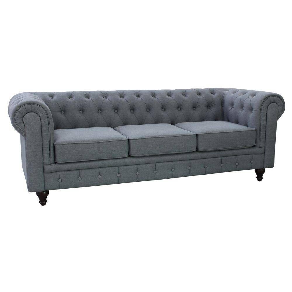 Grace Chesterfield Linen Fabric Upholstered Button Tufted Sofa Inside Tufted Linen Sofas (View 9 of 30)