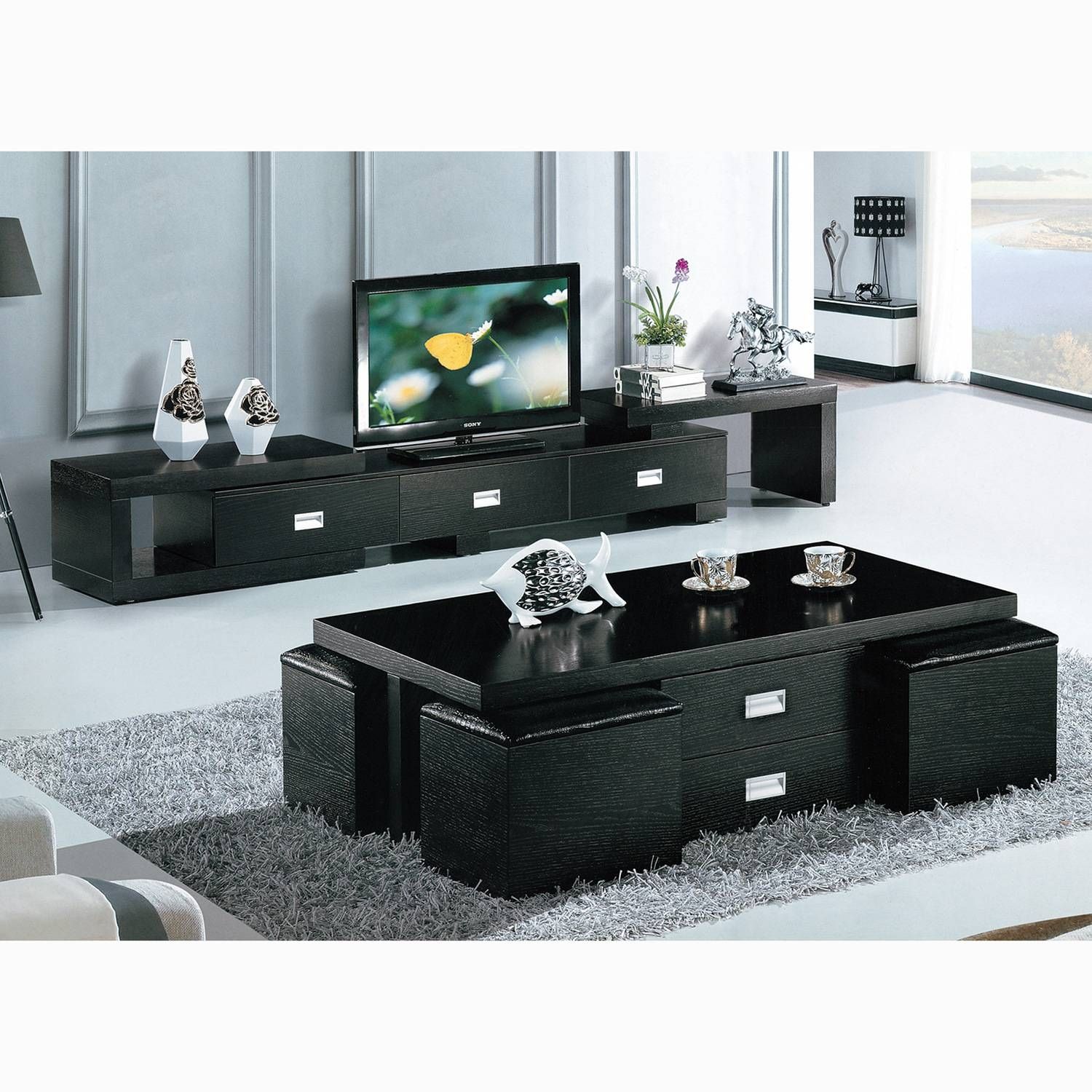 Grade Marble Coffee Table Tv Cabinet Telescopic Folding Chair Pertaining To Tv Cabinets And Coffee Table Sets (View 9 of 15)