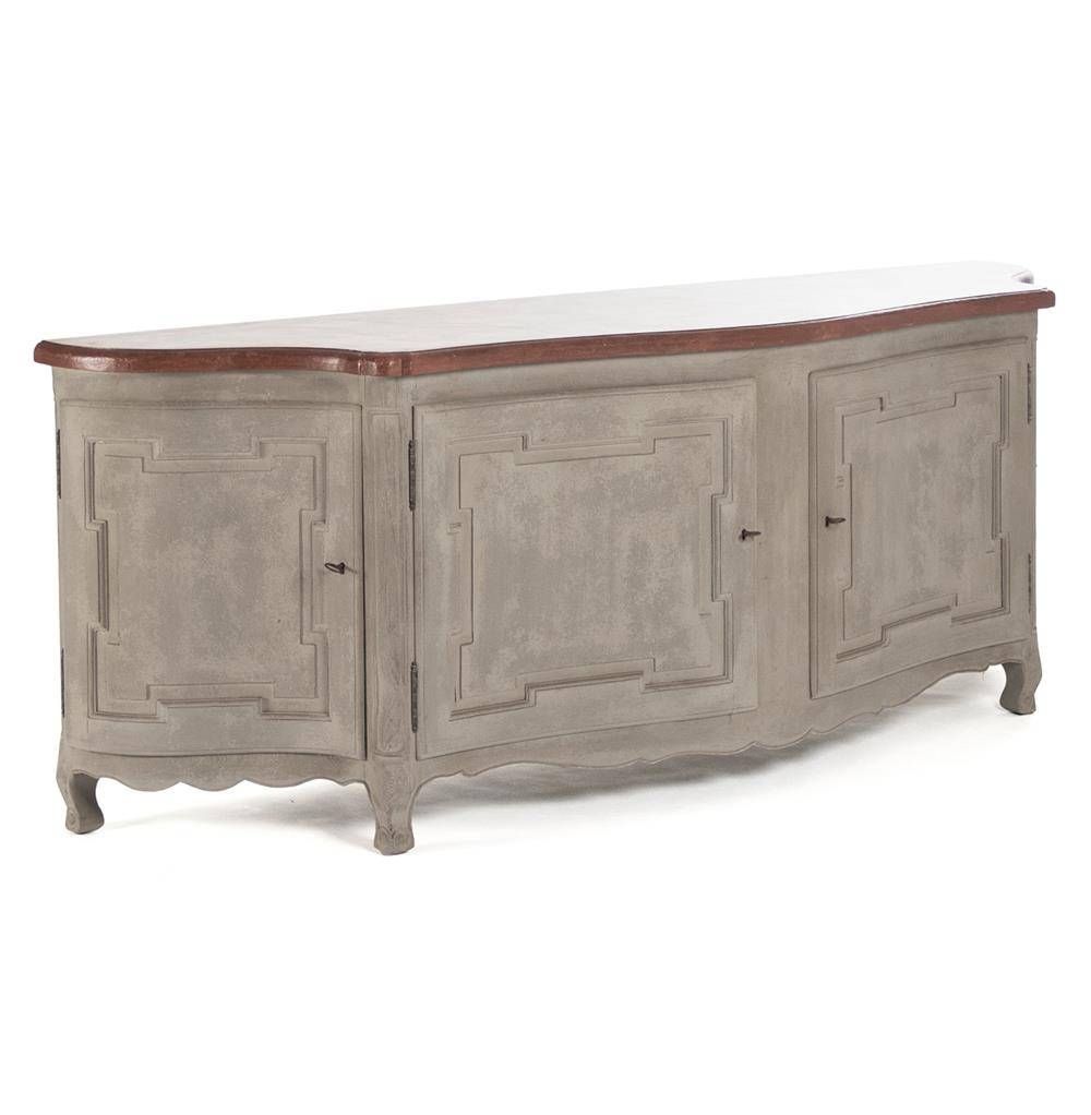 Grenelle French Country Style Antique Grey Long Sideboard Chest For Grey Sideboards (Photo 7 of 30)