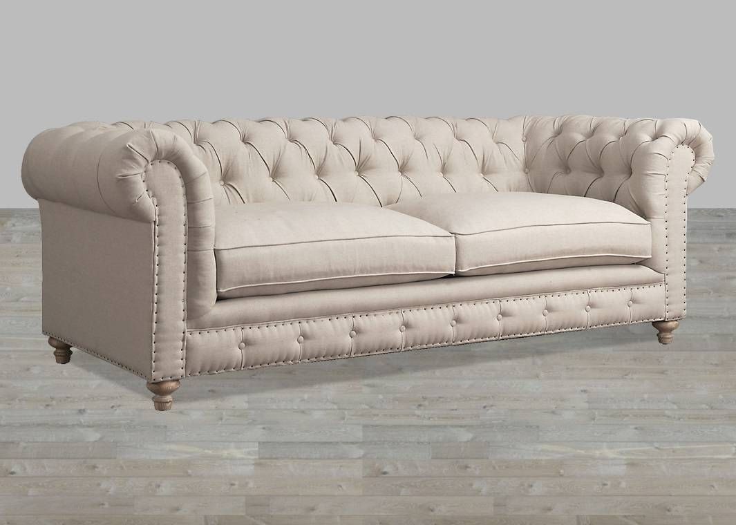 Grey Linen Sofa With Nailheads Inside Tufted Linen Sofas (View 7 of 30)
