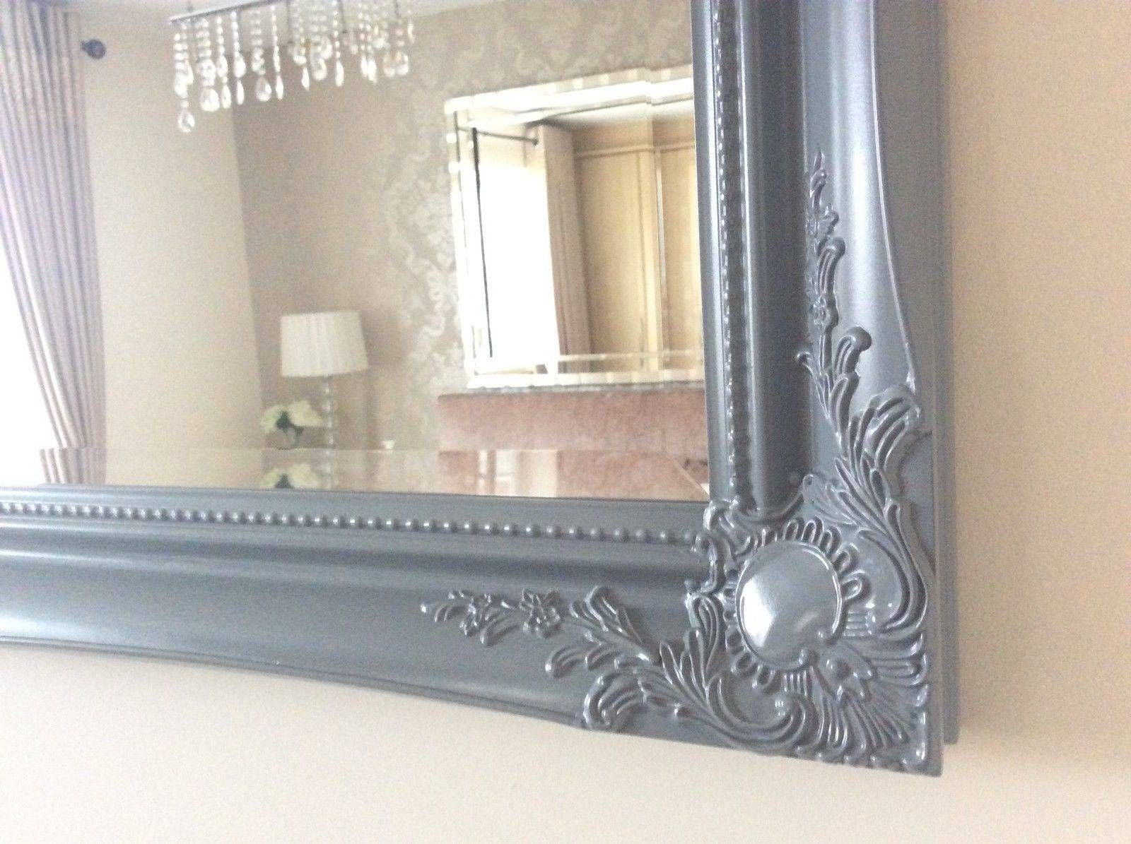 Grey Satin Shabby Chic Ornate Decorative Over Mantle Gilt Wall Mirror Intended For Large Shabby Chic Mirrors (View 13 of 25)
