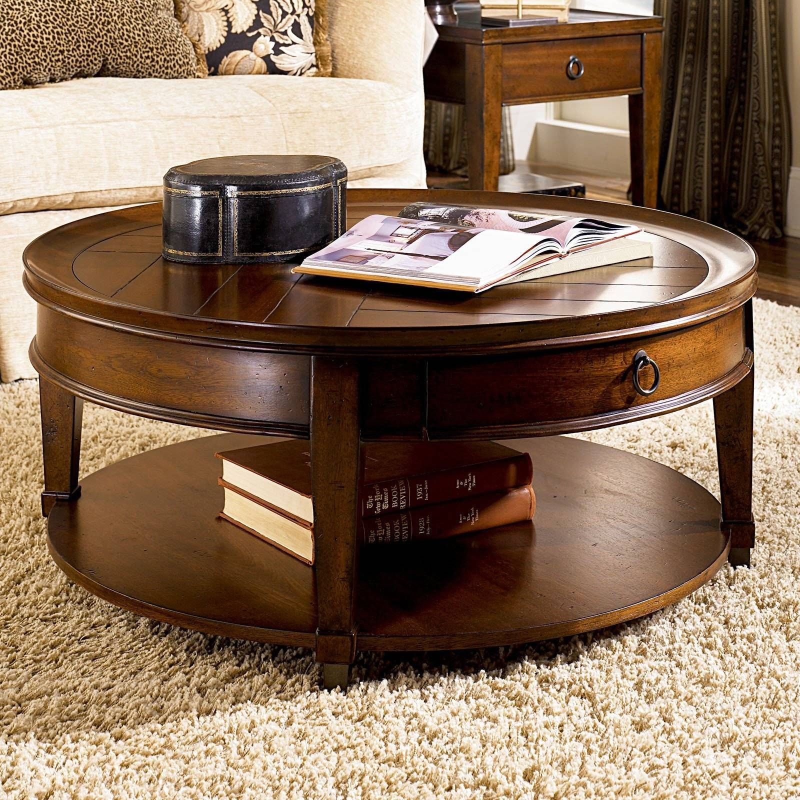 Hammary Sunset Valley Round Cocktail Table – Rich Mahogany | Hayneedle Intended For Mahogany Coffee Tables (View 9 of 30)