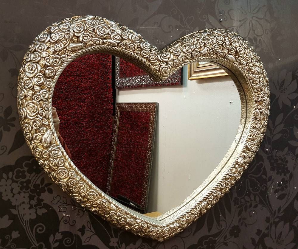 Heart Wall Mirror Ornate Champagne Silver Frame French Engrved Regarding Champagne Wall Mirrors (View 13 of 25)