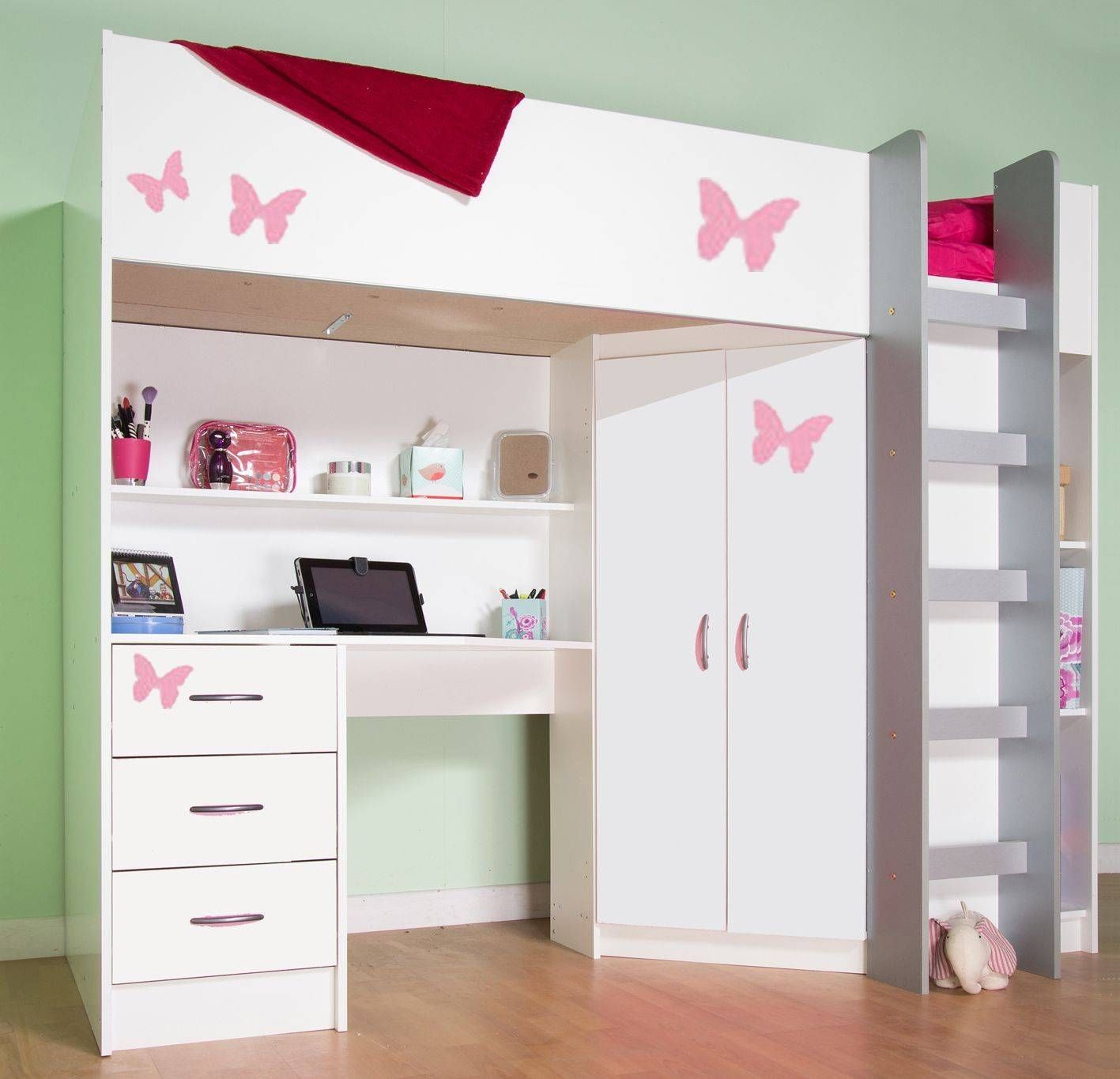 High Sleeper Cabin Bed, With Desk And Wardrobe. Calder M2270 With High Sleeper Bed With Wardrobes (Photo 3 of 15)