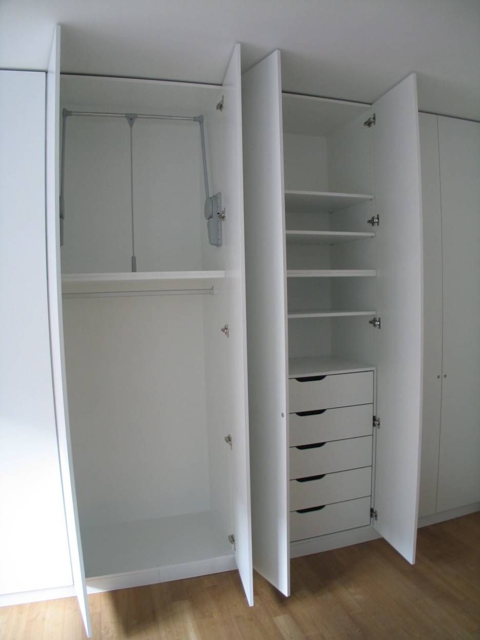 High White Wooden Wardrobe With Shelves Also Five Drawers Combined With Regard To Drawers And Shelves For Wardrobes (View 9 of 30)
