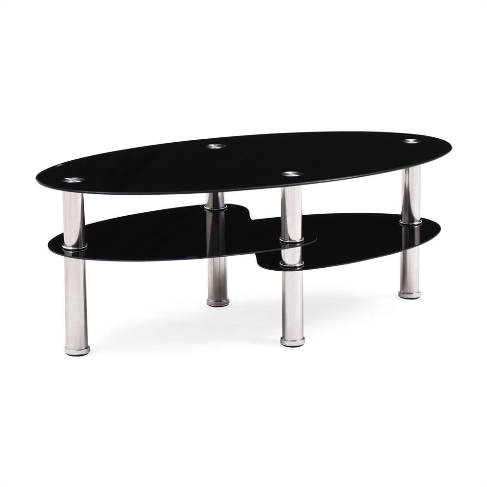 Hodedah Import Hict19 Black Oval Glass 3 Tier Coffee Table The Regarding Oval Glass Coffee Tables (View 6 of 30)