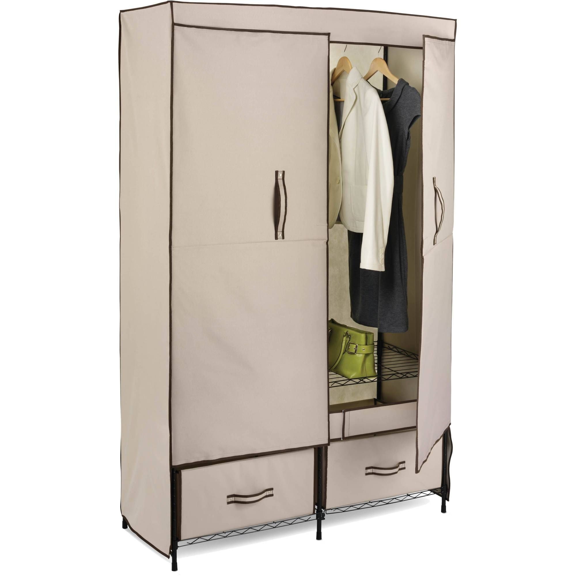 Honey Can Do Double Door Wardrobe With Two Drawers – Walmart With Double Clothes Rail Wardrobes (Photo 28 of 30)