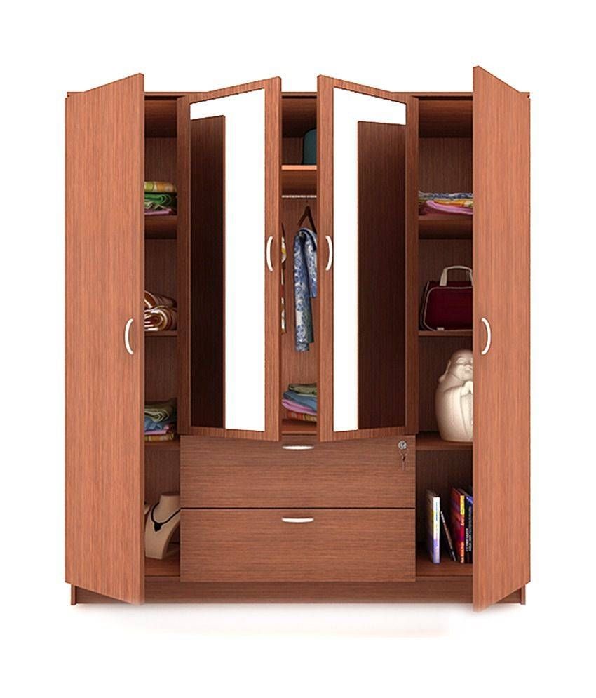 Housefull Jacob 4 Door Wardrobe With Drawer & Mirror: Buy Online Within Cheap Wardrobes With Mirrors (Photo 10 of 15)