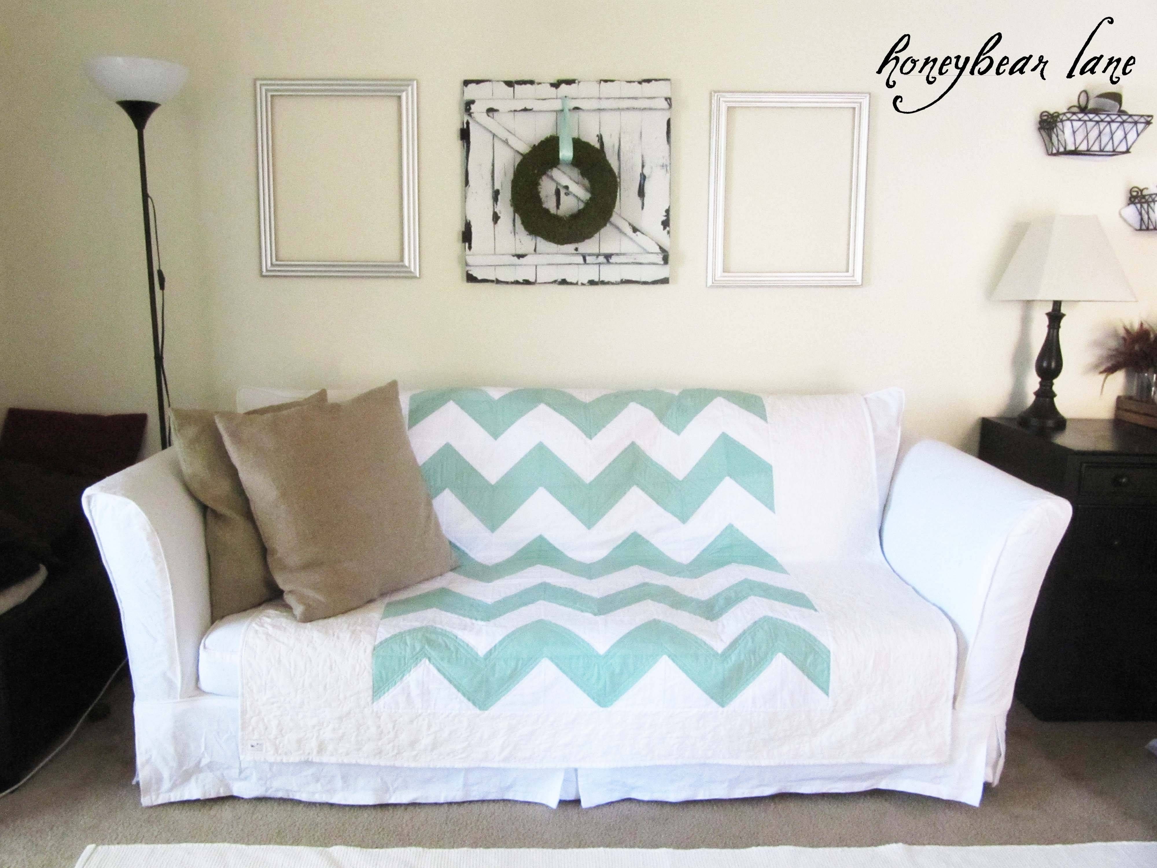 How To Make A Slipcover Part 2: Slipcover Reveal! – Honeybear Lane Within Turquoise Sofa Covers (View 8 of 30)