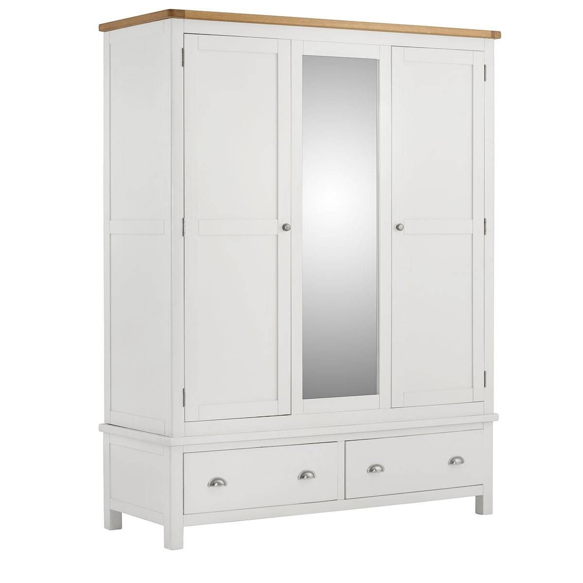 Hutch® – Portsmouth White Painted Triple Wardrobe With Mirror And For Large White Wardrobes With Drawers (Photo 4 of 15)