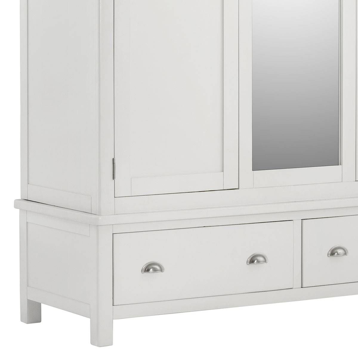 Hutch® – Portsmouth White Painted Triple Wardrobe With Mirror And In White Wardrobes With Drawers And Mirror (View 7 of 15)