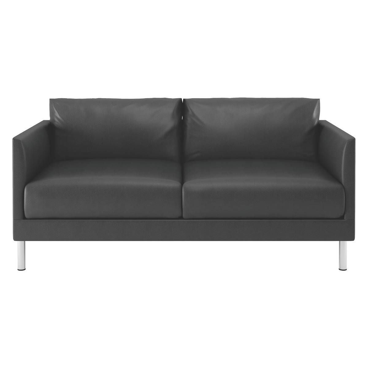Hyde Black Leather 2 Seater Sofa, Metal Legs | Buy Now At Habitat Uk With Black 2 Seater Sofas (Photo 6 of 30)