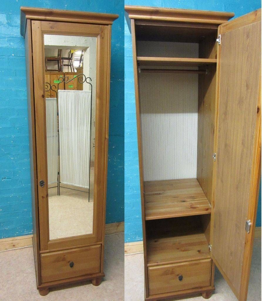 Ikea Leksvik Solid Pine Wood Single 1 Door Mirrored Wardrobe With With Regard To Single Wardrobe With Drawers And Shelves (View 5 of 30)
