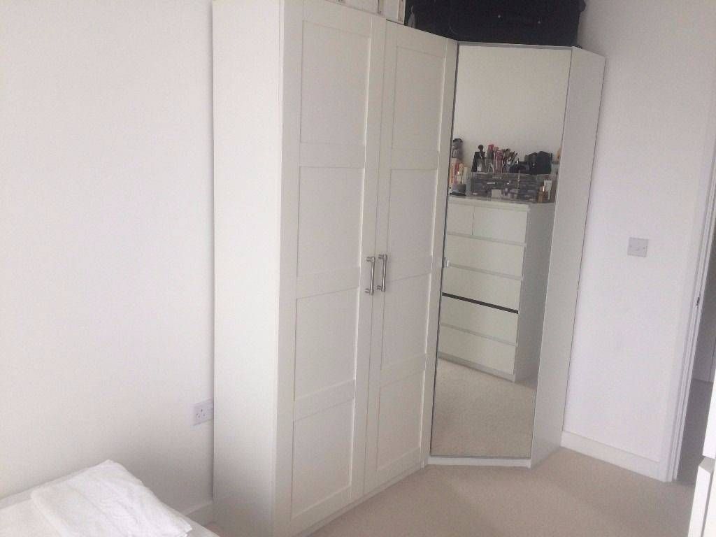 Ikea Pax Corner Wardrobe + Small Double Bed + Malm Chest Of Intended For Small Corner Wardrobes (Photo 10 of 15)