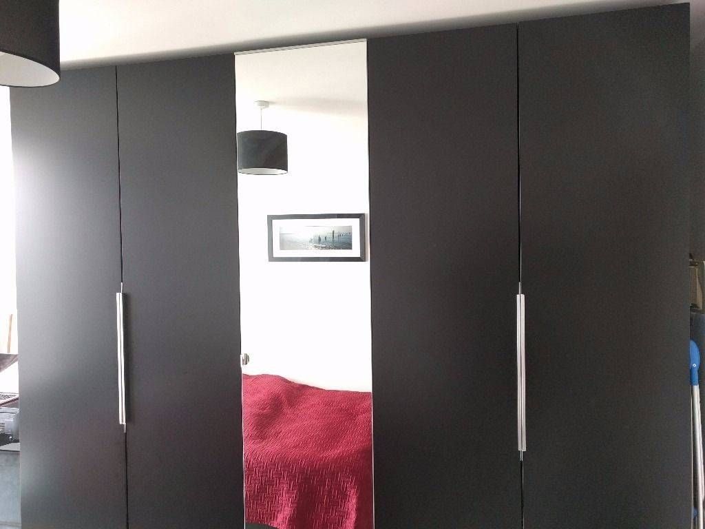 Ikea Pax Wardrobe – Black – Mirror – 3 Wardrobes – 5 Doors – Total Intended For Black Wardrobes (View 6 of 15)