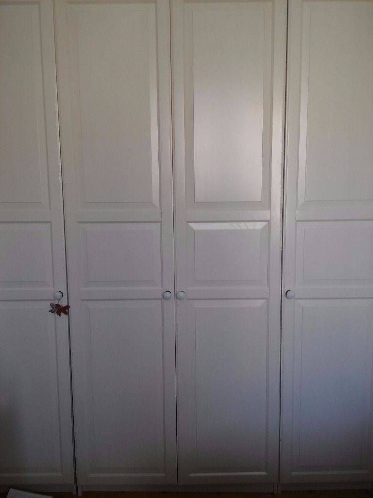 Ikea Pax Wardrobes White – 1 Double + 2 Single, With Rails With Double Rail White Wardrobes (View 13 of 21)