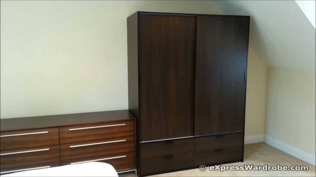 Ikea Trysil Wardrobe Sliding Doors 4 Drawers, Dark Brown Black Pertaining To Dark Wood Wardrobe Cheap (View 20 of 30)