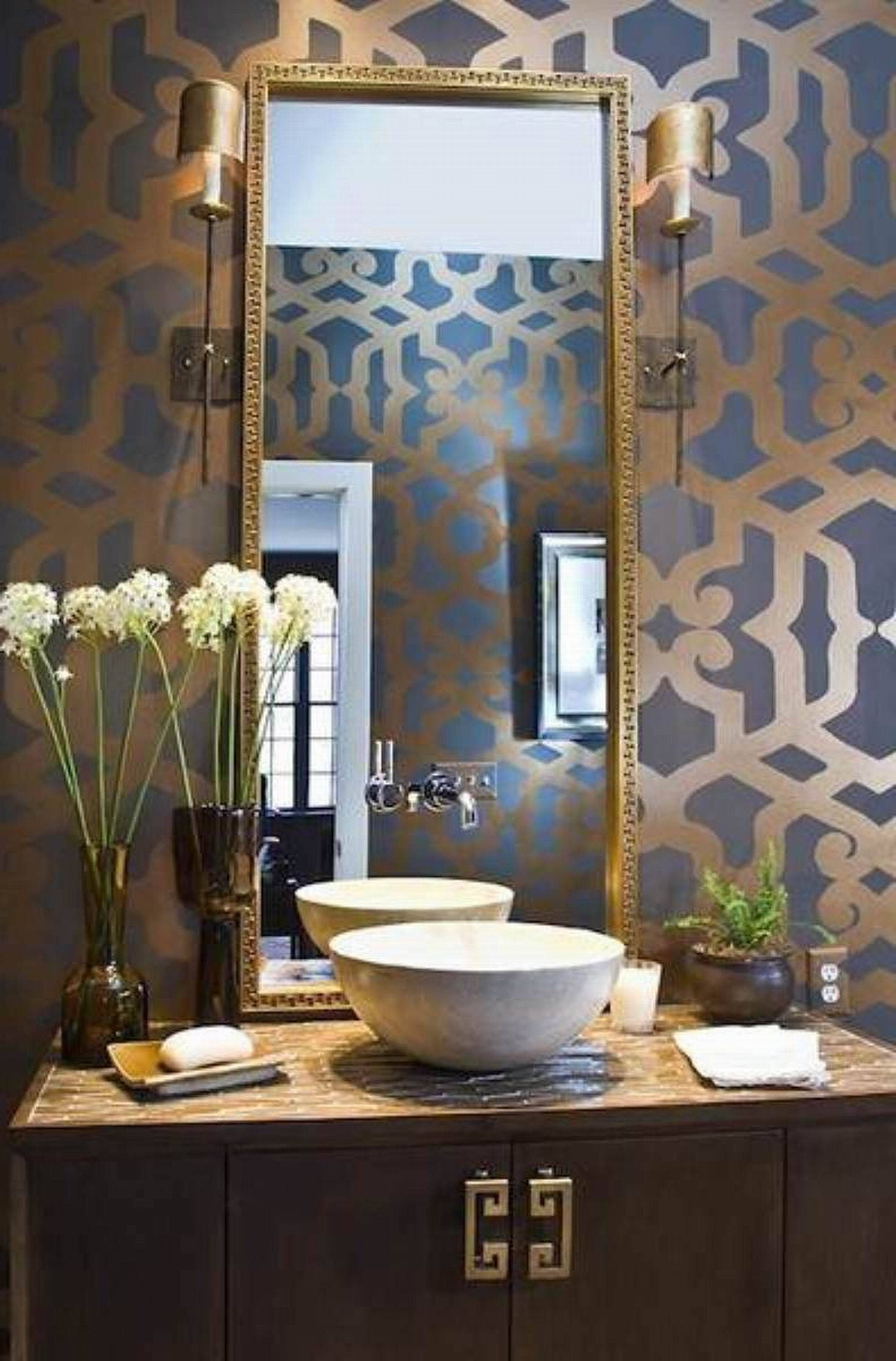 Interior: Modern Contemporary Gold Accent Powder Room With Small Inside Modern Gold Mirrors (View 11 of 25)