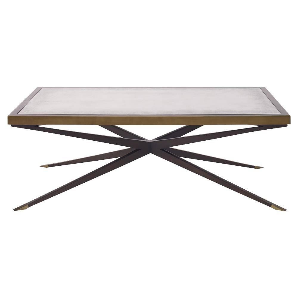 Jet Modern Cross Pin Brass Antique Mirror Coffee Table | Kathy Kuo Inside Antique Mirrored Coffee Tables (View 12 of 30)