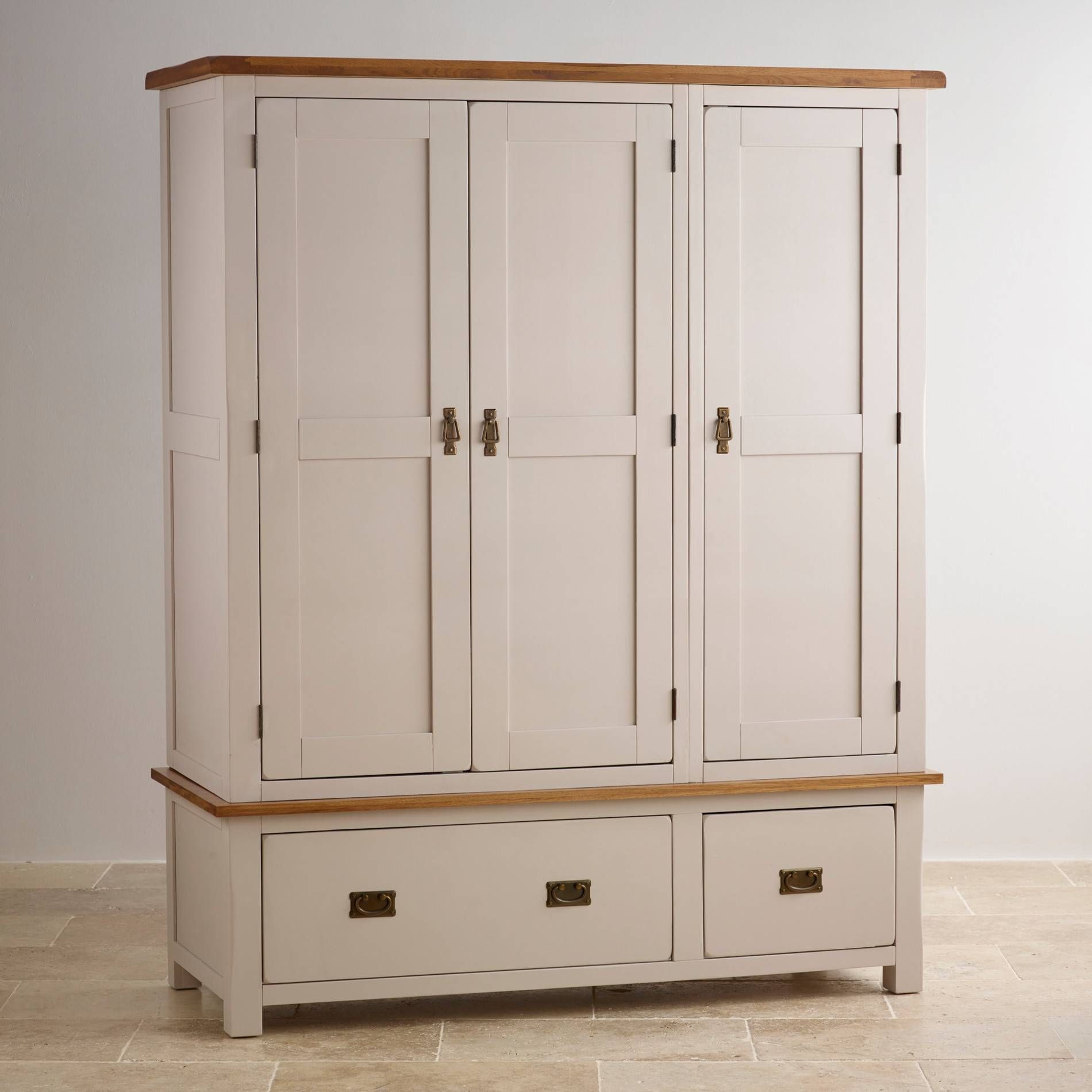 Kemble Triple Wardrobe In Painted Oak | Oak Furniture Land Regarding Triple Wardrobes With Mirror (View 13 of 15)
