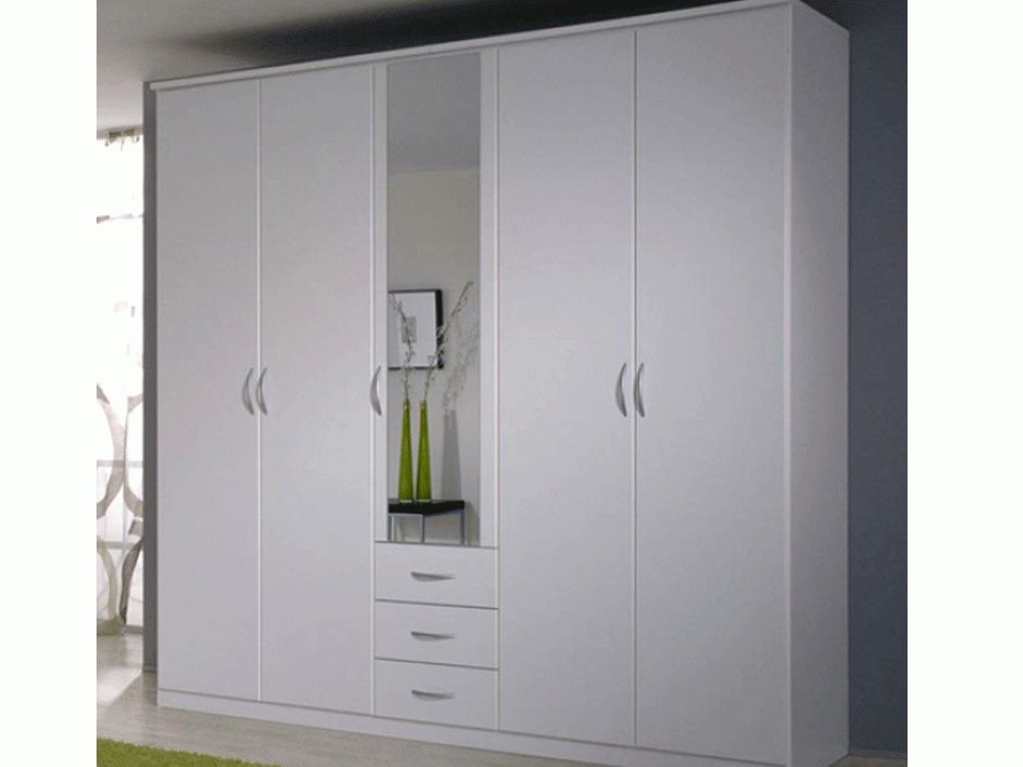 Kendal 5 Door Mirrored Wardrobe With Drawers In White – Warehouse Within Mirrored Wardrobes With Drawers (View 11 of 15)