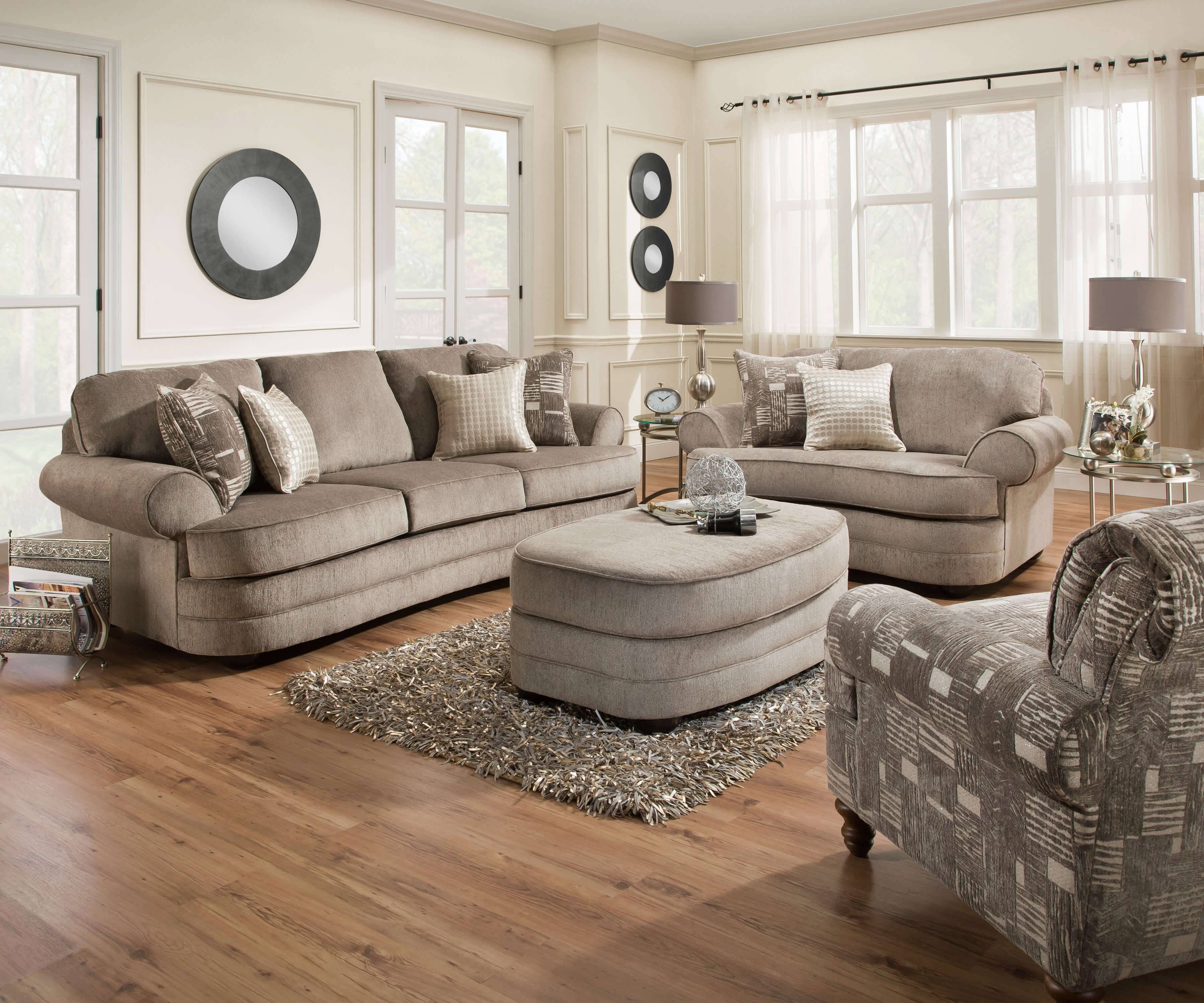 Kingsley Pewter Sofa, Chair 1/2, And Ottoman Setsimmons Throughout Sofa Chair With Ottoman (Photo 25 of 30)